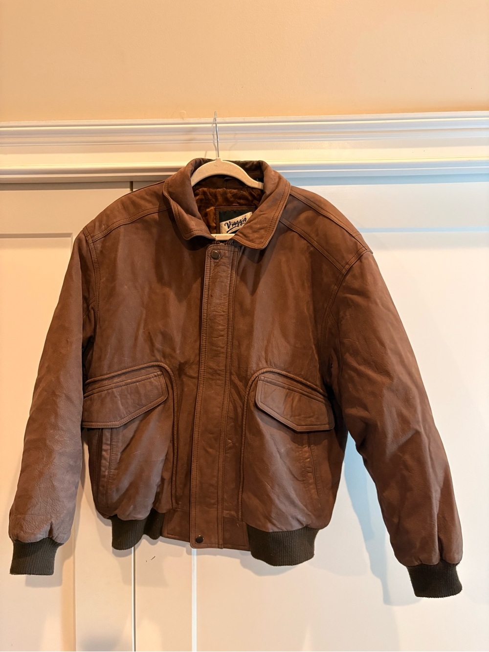 Vintage Brown Leather Bomber Jacket - Men's Viaggio